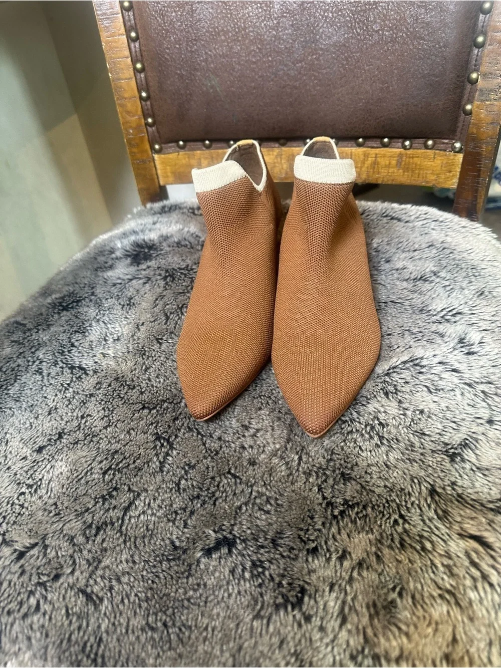 Vivaia Naomi Sustainable Wool Pointed Toe Kitten Heel Brown Slip On Shoes, 38